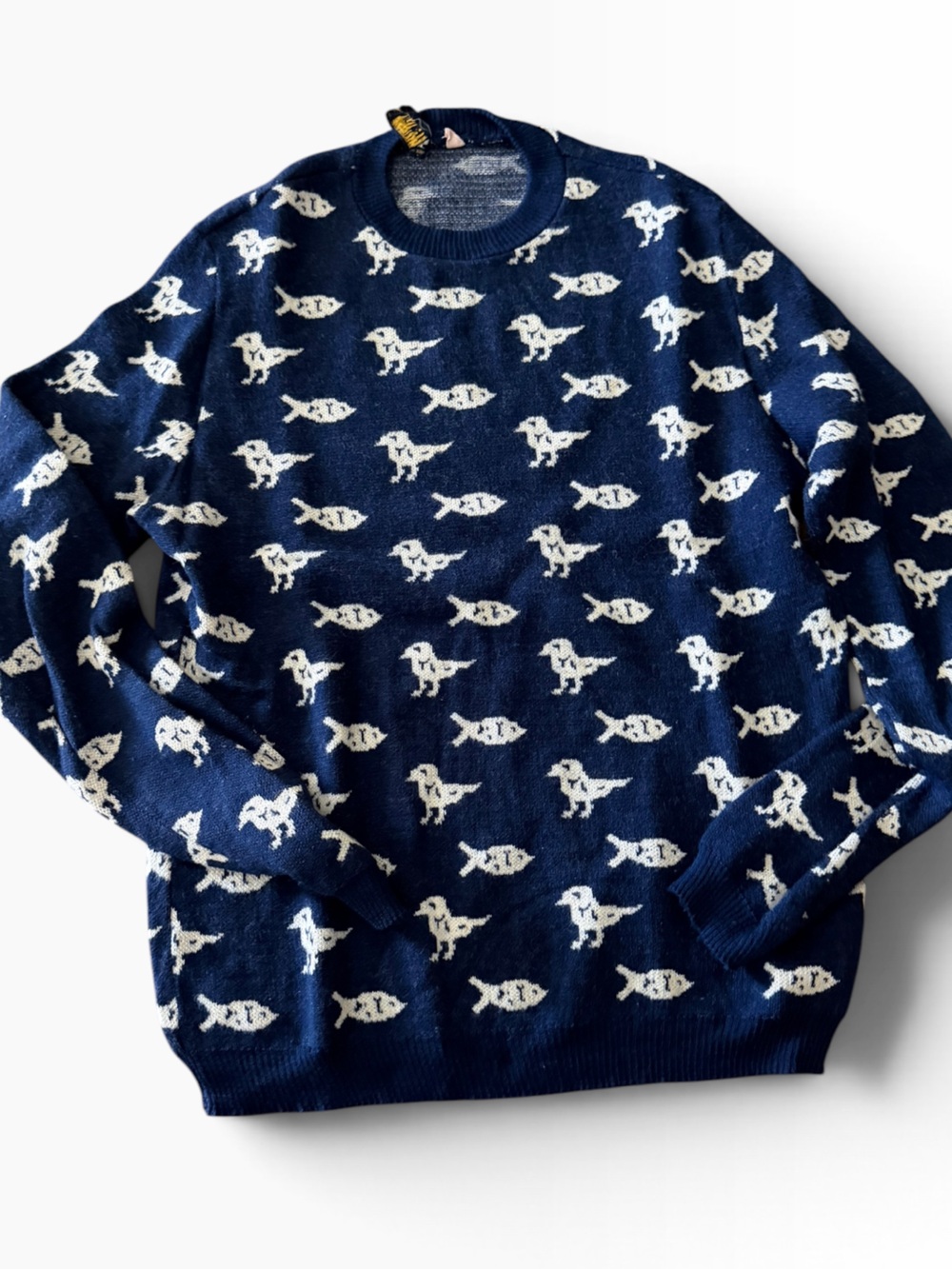 Vintage Triton Men's Navy Patterned Knit Shirt L